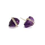Amethyst Crystal Wrapped Stud Earrings, Handmade Amethyst Crystal Earrings for Women with Gold...