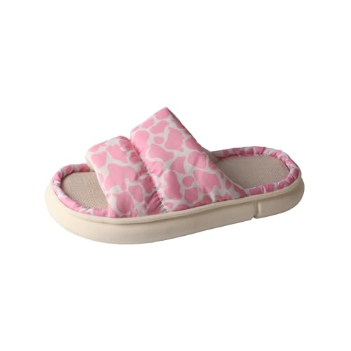 TMA EYES Women's soft soled open-toed slippers breathable non-slip fashion print design(Pink,11-11.5)