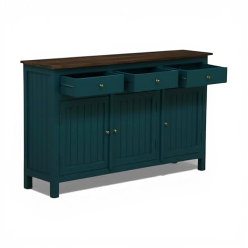 Image of Solid Wood Madrid 3 Drawer Sideboard Cabinet for Living Room | Premium Acrylic Emerald Green and Tubaq Finish | 130x35x80 cm