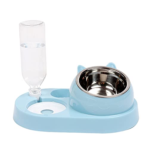 Cat Water and Food Bowls, Cat Dog Tilted Water and Food Bowl Set (blue)