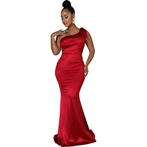 Image of FairyLove Women's One Shoulder Sleeveless Formal Ruched Bodycon Fashion Dress Belted Cocktail Dresses
