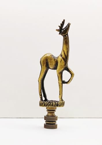 Image of Lamp Finial-Standing Deer-Antique Brass Finish, Highly Detailed Metal Casting