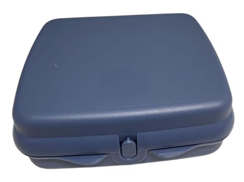 Tupperware Sandwich-Box Aufbewahrungsbox Brotdose quadratisch mit Scharnier und Verriegelung Lunchbox Sandwichbox blau dunkelblau