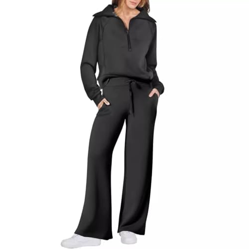 Recopilación de Chándales para Mujer que puedes comprar esta semana. 45 Baomifa 2025 Conjuntos de 2 piezas para Mujer Sudadera con Media Cremallera y Pantalón de Chándal de Pierna Ancha Conjuntos Deportivos Sólidos Conjunto de Chándal