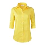Benibos Women's 3/4 Sleeve Formal Work Wear White Button Down Shirt (226 Yellow M)