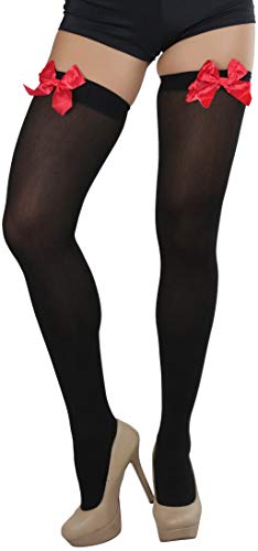 Image of ToBeInStyle Women's Opaque Long Thigh High Stockings w /Decorative Front Satin Bow