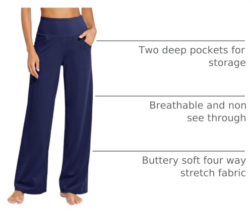 Image of Promover Wide Leg Pants Woman Yoga Pants with Pockets Stretch Loose Casual Lounge Sweatpants Petite /Regular /Tall