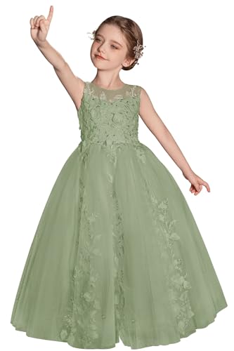 First Communion Dresses for Girls Tulle Flower Girl Dress 3D Floral Appliques Ball Gowns for Wedding Birthday