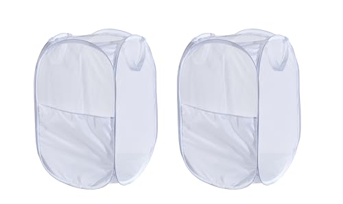 WEBEASY Laundry Basket, 2pcs Pack Foldable Laundry Hamper Pop Up with Durable Handles, Portable Mesh Washing Laundry Bag with Handle Great for Home Kids Room College Dorm Travel (White)