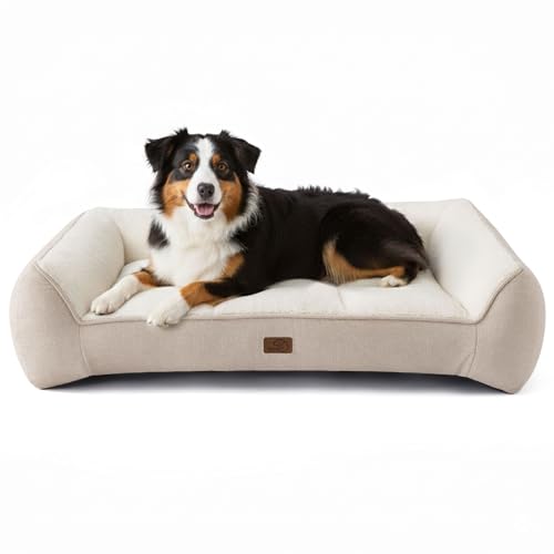 Bedsure XL Pro Orthopedic Dog Beds Large Sized Dog - Extra Thick Supportive Dogs Couch with Waterproof Washable Cover, Extra Large Comfort Pet Bed Sofa with Soft Sherpa and Nonskid Bottom, Beige