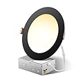 FREELICHT 6 Inch 5CCT Ultra-Thin LED Recessed Ceiling Light with Junction Box, 2700K-5000K Selectable, 1050LM Brightness, Dimmable Canless Wafer Downlight, 12WEqv110W-ETL&FCC,Black