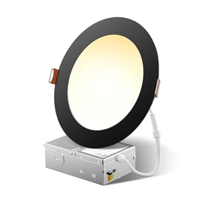 FREELICHT 6 Inch 5CCT Ultra-Thin LED Recessed Ceiling Light with Junction Box, 2700K-5000K Selectable, 1050LM Brightness, Dimmable Canless Wafer Downlight, 12WEqv110W-ETL&FCC,Black