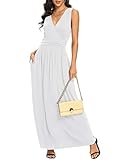 LILBETTER Women Sleeveless Deep V Neck Loose Plain Long Maxi Casual Dress, 01 White, 3X-Large