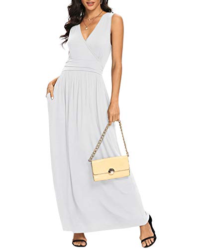 Image of LILBETTER Women Sleeveless Deep V Neck Loose Plain Long Maxi Casual Dress