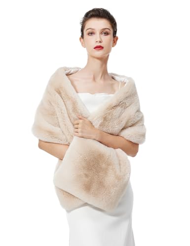 BEAUTELICATE Estola Chal Pelo Mujer Boleros Mantón para Fiesta Bodas Novia Invierno Vestido de Noche（Champán,talla única）