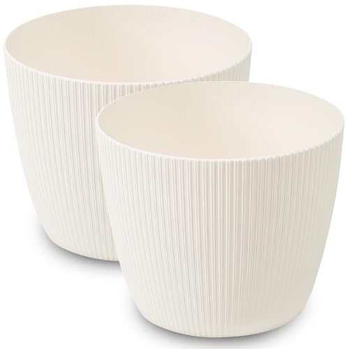 PECZEKO Matte Flower Pot, Plastic Plant Pot, Decorative Pot for, Large and Small, Plants, 2 x Flower Pot Set, Flower Pot