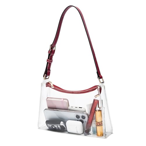 Wuflyover Clear Bag for Stadium Events – TPU Transparent Purse with Adjustable Straps, Lightweight & Stylish Shoulder Bag for Concerts, Sports, Travel – Approved for Game Days (A-Red, Medium)