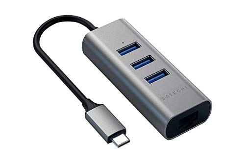 SATECHI Hub USB C 2 in 1 in Alluminio con 3 Porte USB 3.0, Porta Ethernet Gigabit, Plug & Play, Adattatore Multiporta per MacBook Air & Pro, iPad, Chromebook, ThinkPad e altro – Grigio Siderale - Hub USB - Immagine 1