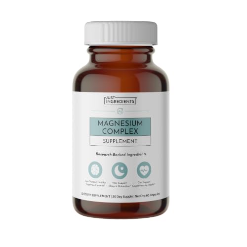 JUST INGREDIENTS Magnesium Complex - Five Bioavailable Forms for Relaxation Sleep Mood Support - 60 Capsules