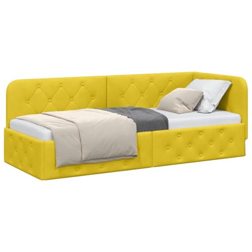 vidaXL Eckbettgestell mit Kopfteil Gelb 80 x 200 cm Samt, Moderne Schlafzimmermöbel, platzsparendes Bettgestell, samtige Tagesliege, L-förmiges...