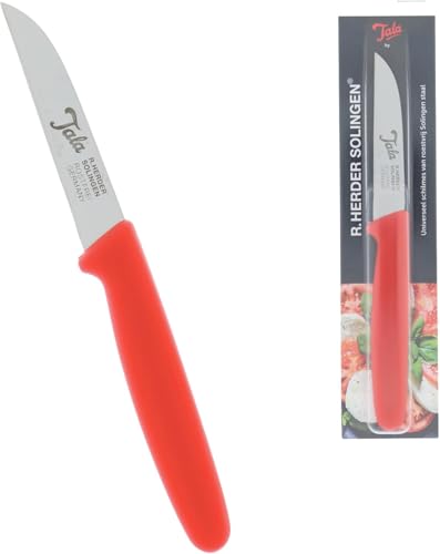 R.Herder Schilmes – Universeel Keukenmes 19,5 cm – Solingenstaal – Roestvrij & Scherp – Rode Ergonomische PP-handgreep – Lichtgewicht 19,36 g – Vaatwasmachinebestendig – Voor Groenten en Fruit