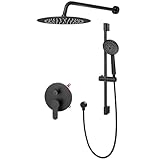 Gabrylly Shower System, High Pressure 12' Rain Shower Head with Handheld Shower,Wall Mounted Slide Bar Shower Faucet Set Complete, Shower Combo Set with Shower Valve,Matte Black