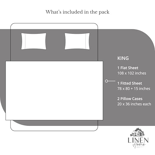 Image of Linen Home 100% Cotton Percale Sheets King Size, Smoky Charcoal, Deep Pocket, 4 Pieces Set - 1 Flat, 1 Deep Pocket Fitted Sheet and 2 Pillowcases, Crisp Cool and Strong Bed Linen