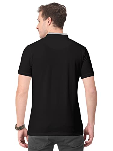 Image of BULLMER Mens Cotton Henley Neck /Chinese Collar Tshirt - Black /Grey X-Large
