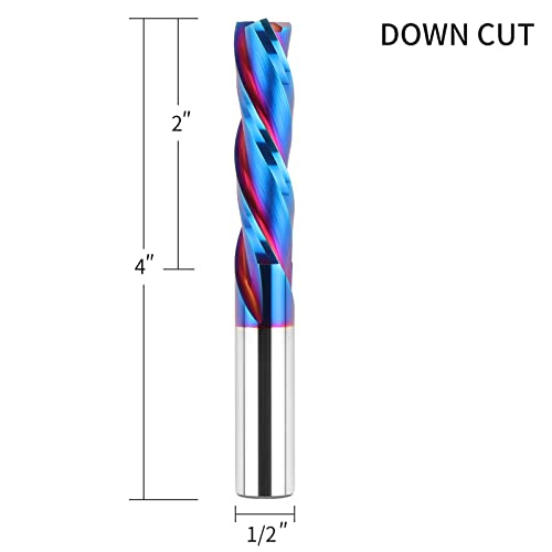Eanosic Downdcut Spiral Router Bit Extra Long (4 Inch) With 1/2 Inch Shank, 1/2 Inch Cutting Diameter Solid Carbide Cnc End Mill Bits For Wood Carving, Plunge Cut (3-Flute) #TOP1