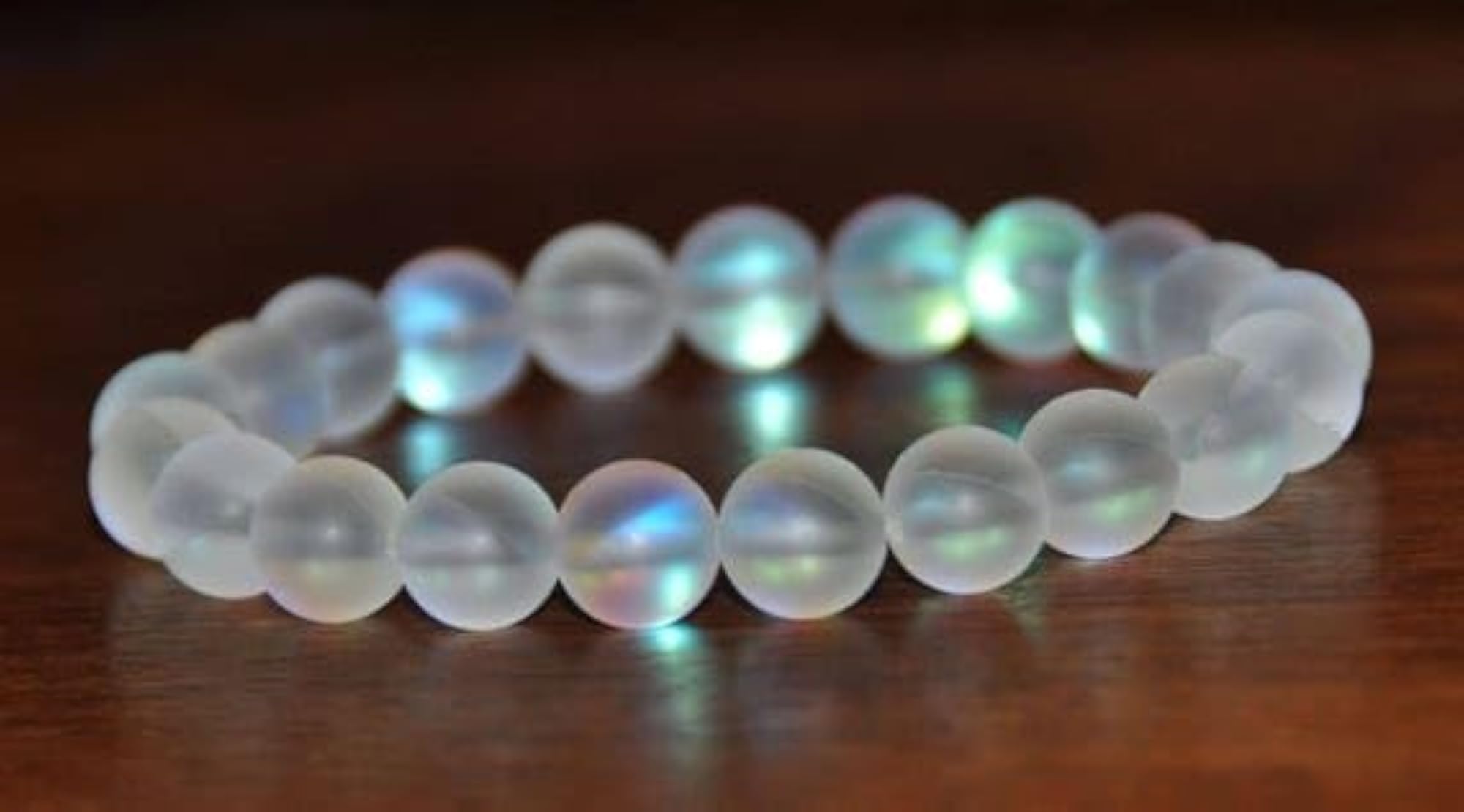 Unisex Natural Moonlight Quartz 8mm Round Beads Stretchable Bracelet