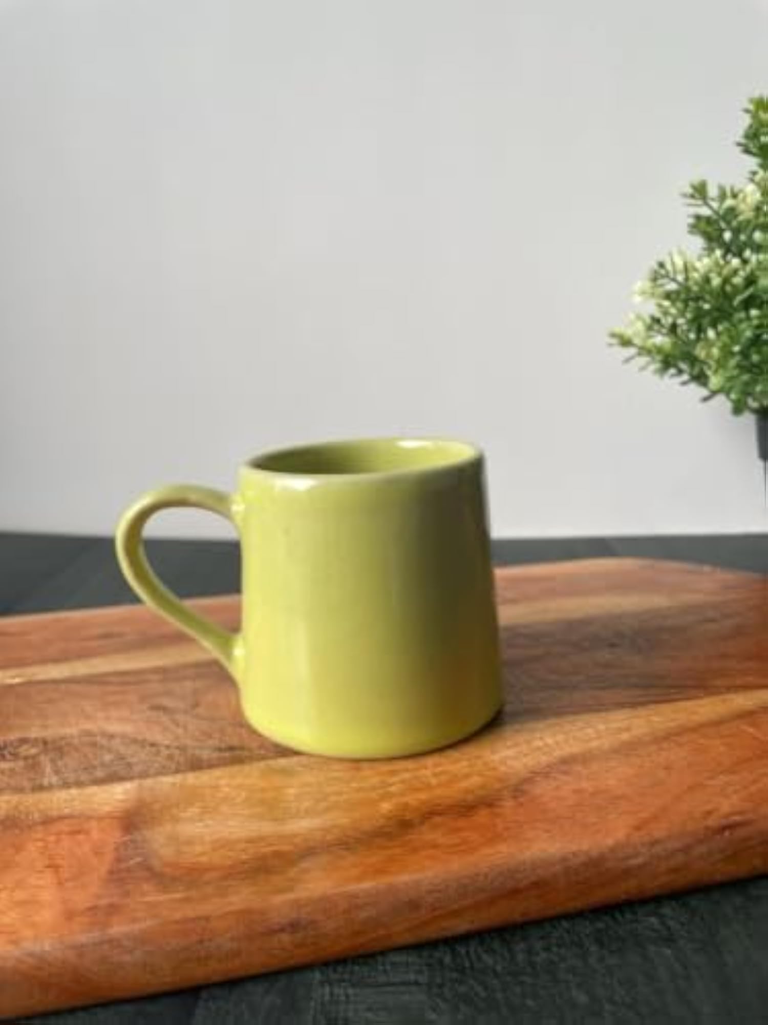 Lime Green Grooved Ceramic Coffee Mug Microwave Safe Set