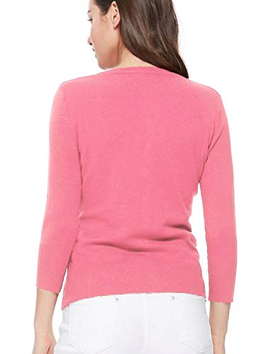 Image of Women's 3 /4 Sleeve Crew Neck Button Down Stretch Knit Cardigan Sweater (S-3XL)