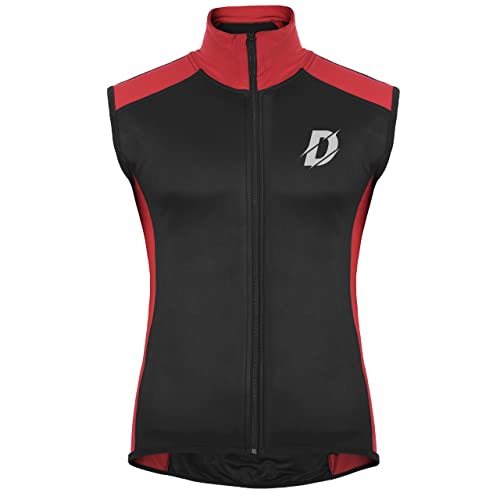 Deckra Mens Windproof Cycling Gilet Waterproof Softshell Road Cycling Lightweight Vest Running Hiking Top (X-Large, Black-Red) #TOP22