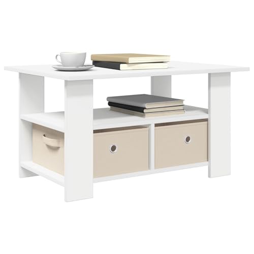 vidaXL Table Basse avec tiroir Blanc 77 x 55 x 42 cm Bois d'ingénierie, Salon, Rectangulaire, Design Moderne, Matériaux durables, Espace de Rangement...