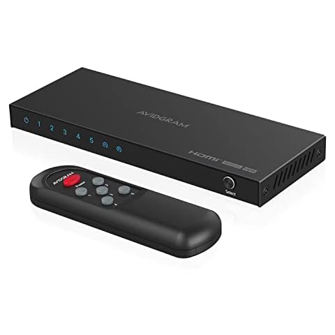HDMI Switch 4K 60Hz, AVIDGRAM HDMI 2.0 Switcher 5 in 1 Out, 5 Port HDMI Selector Box with IR Remote Control Support HDCP 2.2 HDR10 3D 18Gbps for Xbox PS4 Roku HDTV Monitor Cover