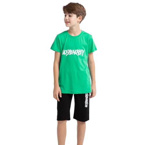 Image of amropi Boys Shorts Set Cotton T-Shirt and Short Pants 2 Pieces Summer Tracksuit for Age 2-12 Years