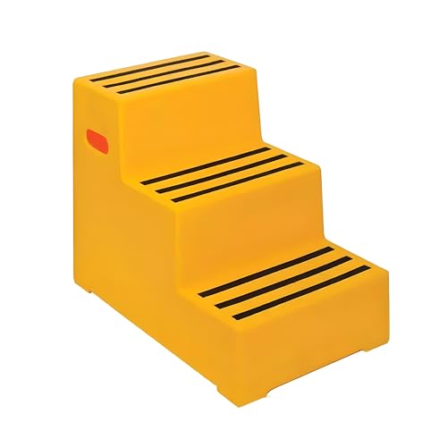 3 Tread Heavy Duty Safety Steps 260KG Capacity Moulded Plastic Industrial Anti Slip Footstep Warehouse Equestrian Platforms (Yellow)