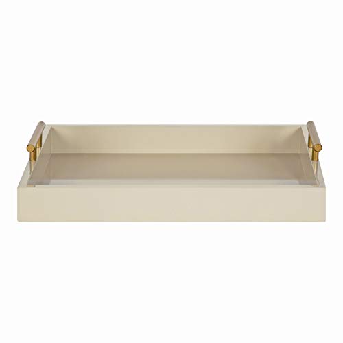 Kate And Laurel Lipton Mid Century Modern Decorative Wood Tray With Brushed Gold Metal Handles, Sand Brown #TOP1