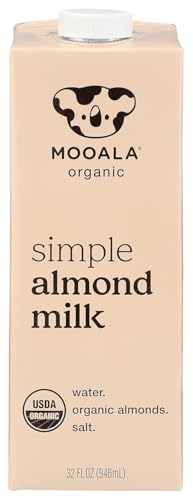 Mooala Organic Simple Almond Milk, 32oz - 3 Ingredient, Shelf Stable, No Gums, No Oils, No Fillers, Unsweetened, Non-GMO, No Additives, Dairy Free Plant Based Milk