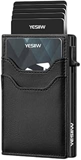 YESIIW Minimalist Pop up Card Holder Leather Wallet for Men with Money Pocket and ID Window | Slim Business Credit Card Wallet RFID Blocking | Bank Card Case for Notes and Debit Cards | Black