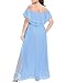 Women Light Blue Dress Plus Size Bridesmaid Prom Off Shoulder Evening Maxi Long Slit Chiffon Ruffle Sleeve Flowy Dress