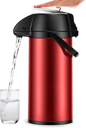 tangcheng エアーポット 卓上ポット 保温ポット ステンレス製 大容量 魔法瓶 家庭用 48時間の長期保温 真空断熱 保温 保冷 広口 プッシュ式 片手で操作 節電 省エネ オフィス 業務用 旅行用 水筒 携帯 (レッド,2.2L)