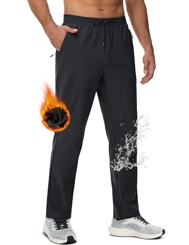 MAGCOMSEN Men's Fleece Lined Sweatpants with Zipper Pockets Athletic Workout Running Winter Water Resistant Pants