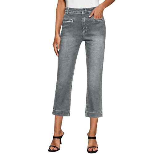 Jean court femme taille haute en denim premium et finitions soignées