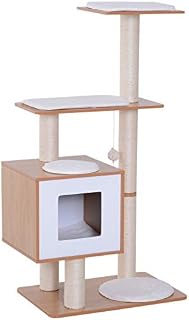 PawHut Wood Cat Tree Scratching Post for Indoor Cats Kitten House Condo Activity Center w/Cushion Hanging Toy Multi-level