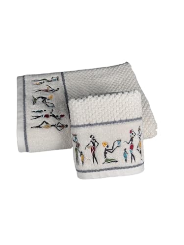 Image of SENSES By Riba Cotton Towel Set 550 GSM - Design 9, 2 Pcs| 1 Bath + 1 Hand Towels Combo | Super Soft, Absorbent, Lightweight, Antimicrobial, Low Linting