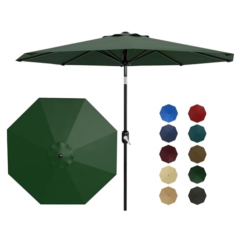 10Ft Patio Umbrella - 8 Sturdy Ribs Outdoor Table Umbrella with Crank Lift & Push Button Tilt - Market Umbrella for Pool, Deck, Yard, Garden - Dark Green