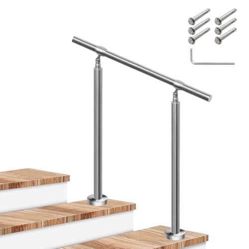 手すり 屋外 階段 ステンレス手摺 玄関 diy ステンレス鋼手すり 80cm-140cm 高い85/95cm 角度調整可能 簡単な取り付け 防錆 荷重200kg 高齢者、妊婦、子供、リハビリテーション患者 屋内屋外用 (シルバー, 長さ60cm)