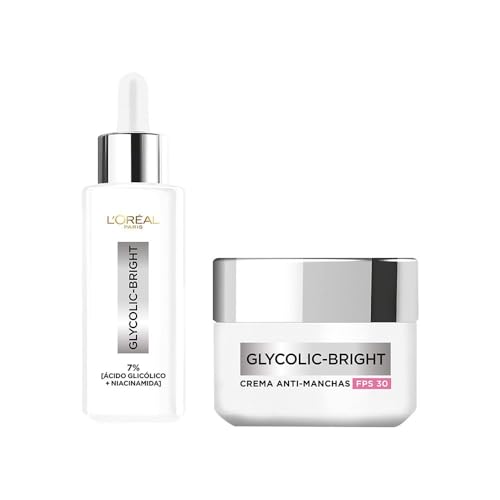 Kit L'Oréal Paris Duo Anti manchas Glycolic Bright Sérum Anti Manchas Ácido Glicólico + Niacinamida y Crema dia con Ácido Glicólico...