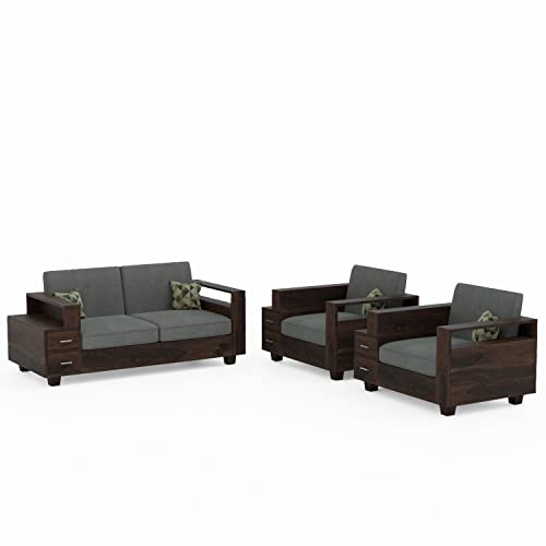 Image of Solid Sheesham Wood Sofa Set 4 Seater Sofa Set 2+1+1, Sofa Sets for Living Room, Four Seater Sofa Set with Attached End Table, 6 Drawer Storage, Rosewood, Walnut Finish